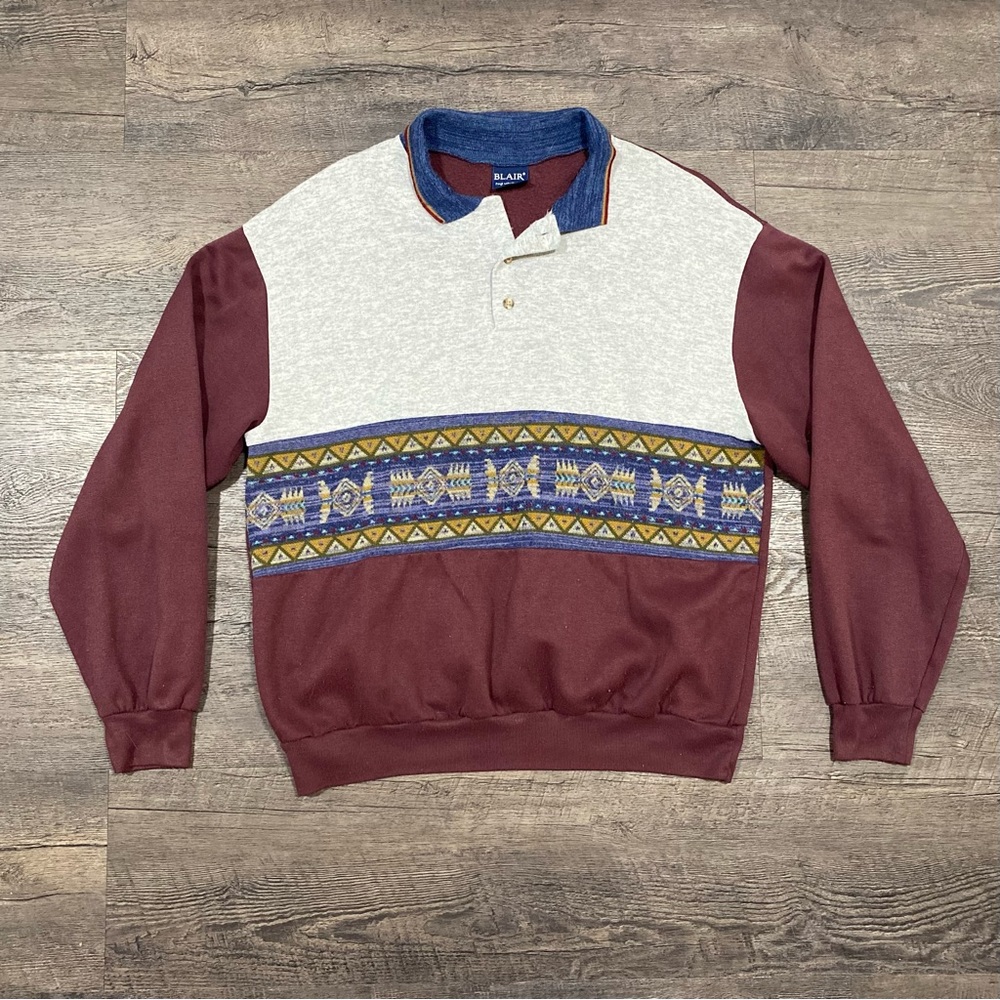 Vintage Aztec Abstract Patterned Blair Collared Sweatshirt Sz L